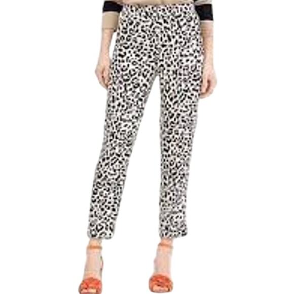 J. Crew Easy Pants Linen Leopard Print Pull On Cropped High Rise Black White 6 - Picture 1 of 8